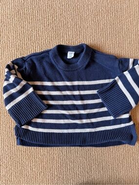 GAP Kids Navy and White Striped Crewneck Sweater